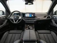 The luxurious interior of the 2023 BMW X7 in Lausanne, showcasing the dashboard, steering wheel, and front seats with modern displays.
