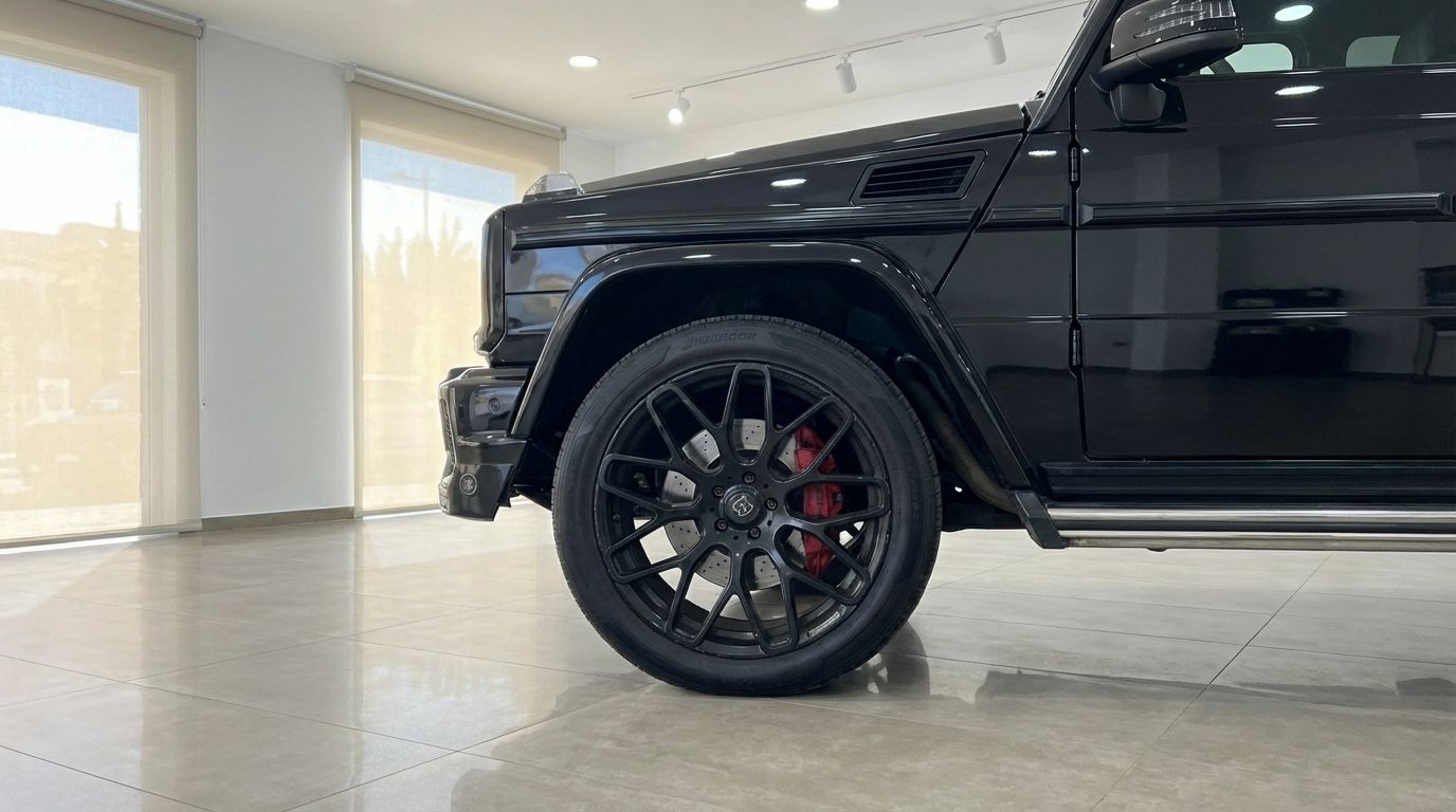 Mercedes-Benz G-Class Brabus G800 Rocket showcasing its black custom wheel with red calipers and side profile in Alicante.
