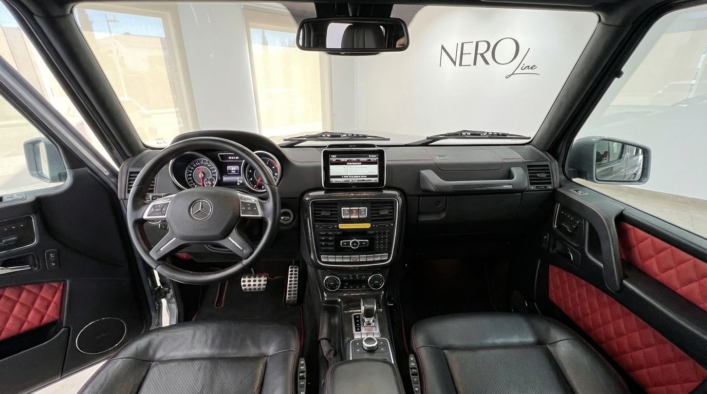 Mercedes-Benz G-Class Brabus G800 Rocket cockpit and dashboard with red diamond-quilted door panels in Alicante.