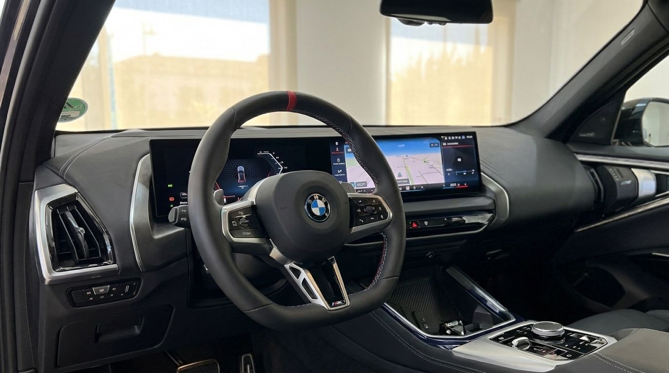 Il lussuoso abitacolo della BMW X3 M50D presenta un volante multifunzione, un quadro strumenti digitale e uno schermo di infotainment ad Alicante.