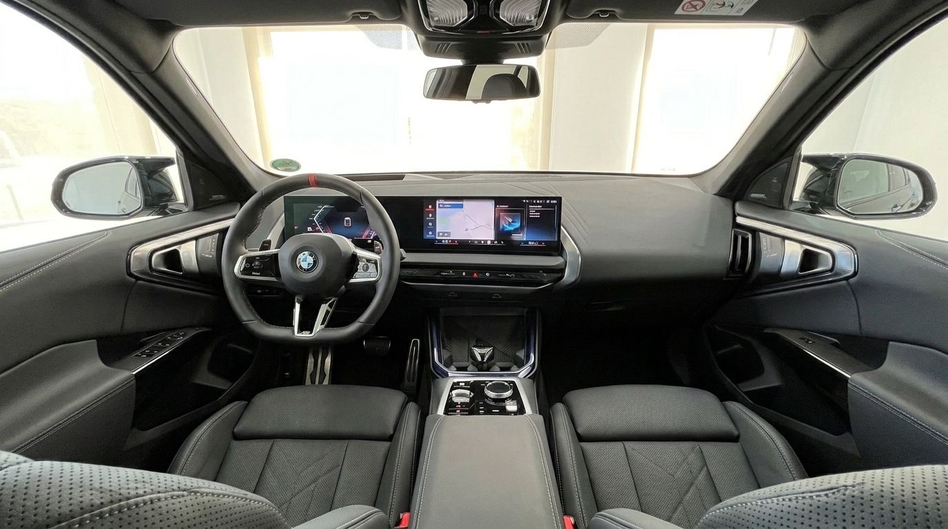 L'interno lussuoso della BMW X3 M50D ad Alicante, con il moderno cruscotto, volante e sedili anteriori.