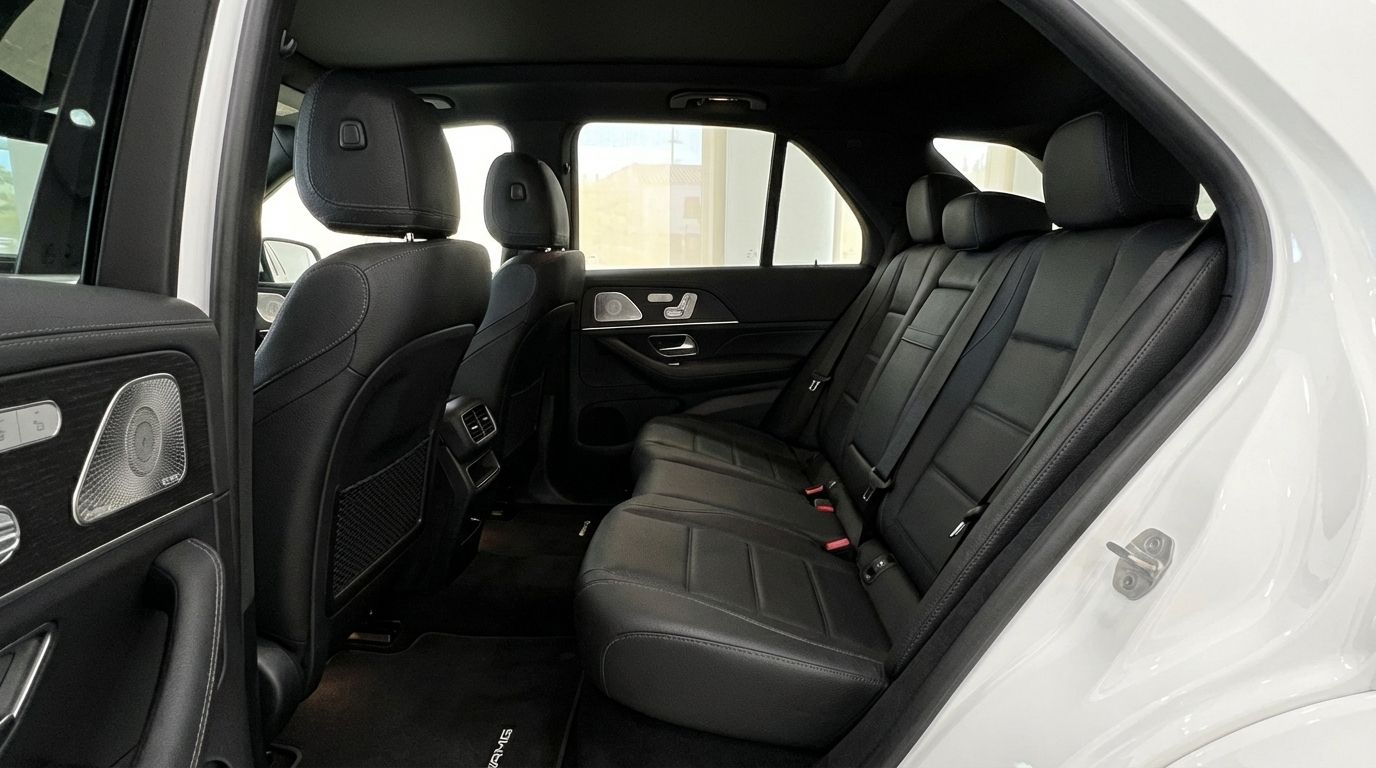 The luxurious black leather rear seats and interior details of the Mercedes-Benz GLE 350e AMG in Alicante.