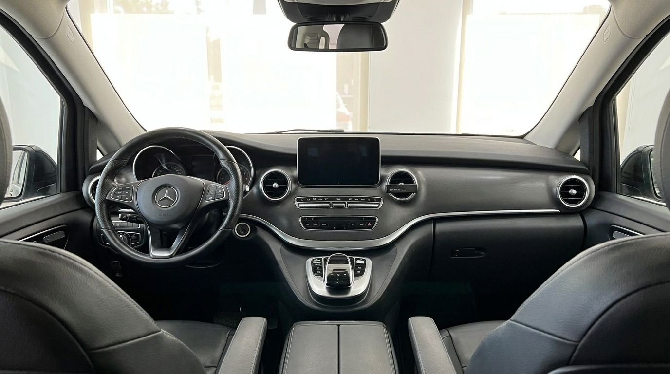 The luxurious interior dashboard and cockpit of the Mercedes-Benz V-Class 250d, showcasing its modern design in Alicante.